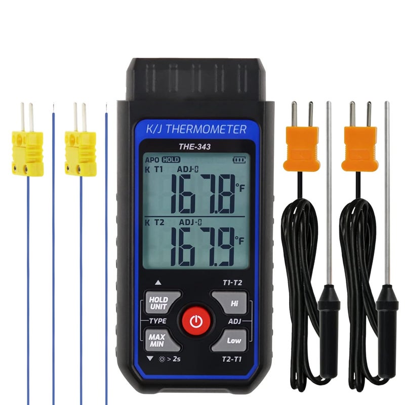 DANOPLUS Thermocouple Thermometer Digital K Type Thermometer with 4 Thermocouples, -328~2500℉ Measuring Range HVAC Dual Channels Temperature Meter Gauge with LED Backlight & ADJ Compensation - Image 1